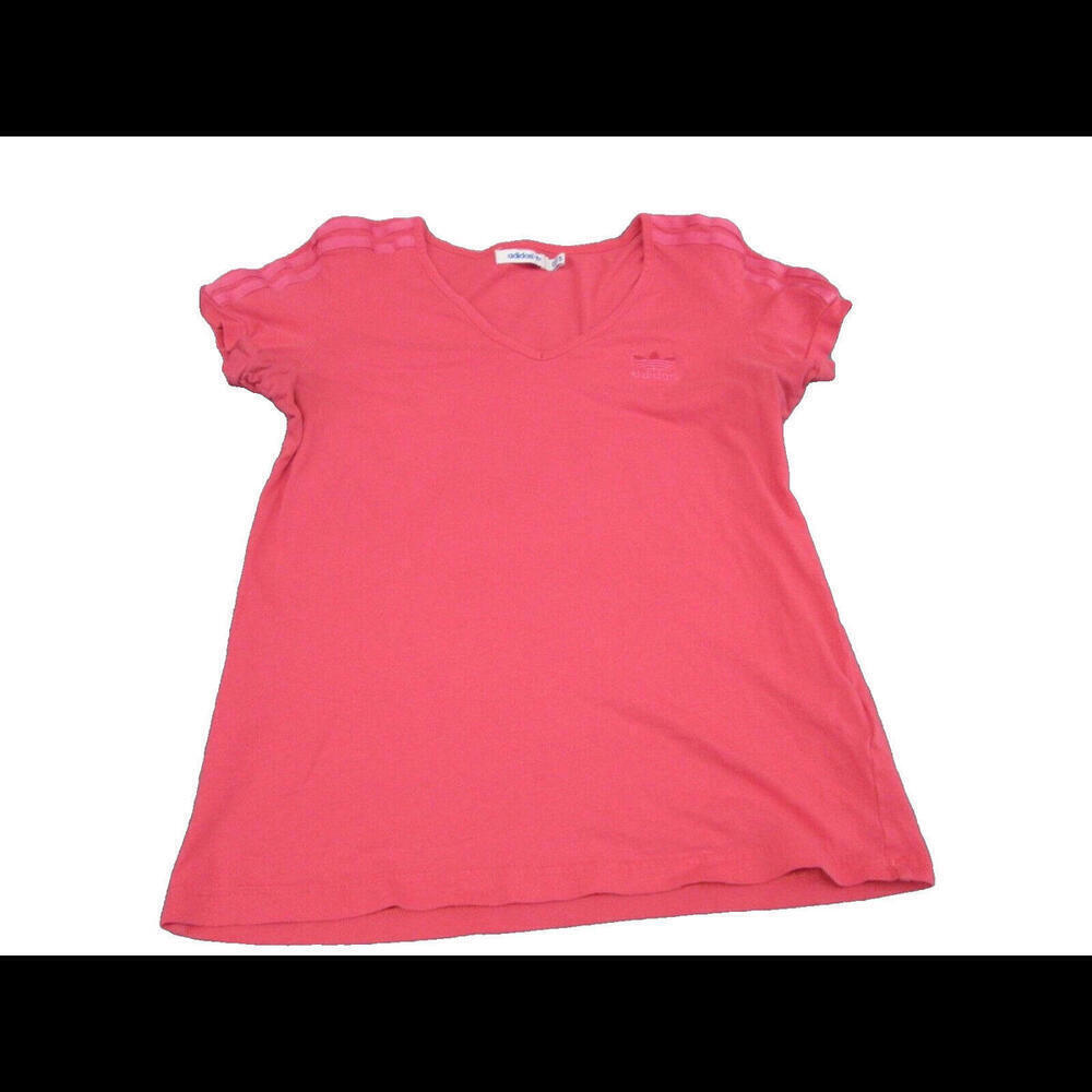 Adidas Womens Dark Pink V Neck Short Sleeve Shirt Top Size Small Logo​​​